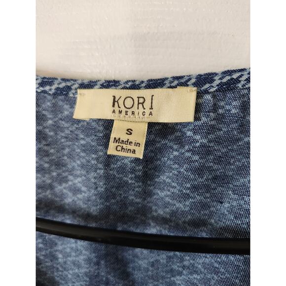 Boutique Designer Kori America Small Blue Rose Floral Tank Dress Ruffle Denim - Picture 6 of 10